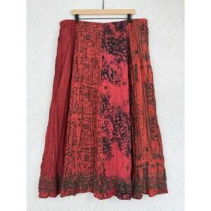 Vtg Chicos Broomstick Maxi Skirt XL Red Silk Sequin Peasant Boho Fairygrunge Vtg